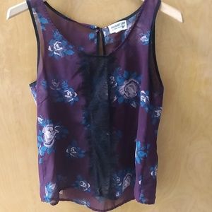 Dream Out Loud Purple Floral Tank Top with Lace